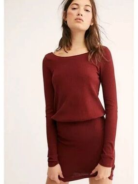 Free People FP Beach on the rooftop Ribbed red dress